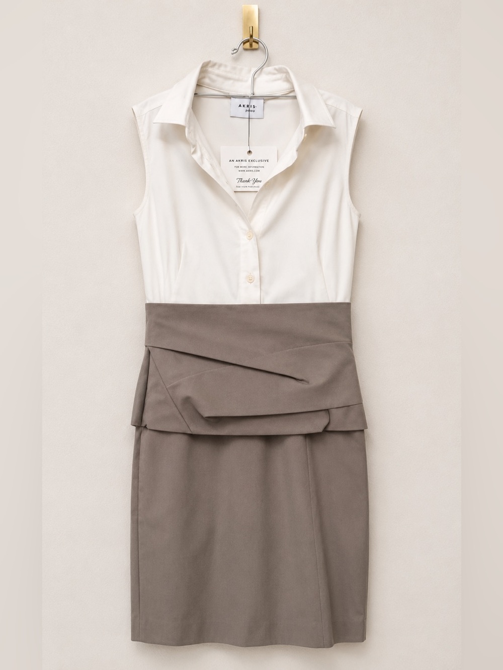 Akris Punto Ivory & Taupe Sleeveless Collared Sheath Dress Minimalist Luxury - Picture 1 of 5